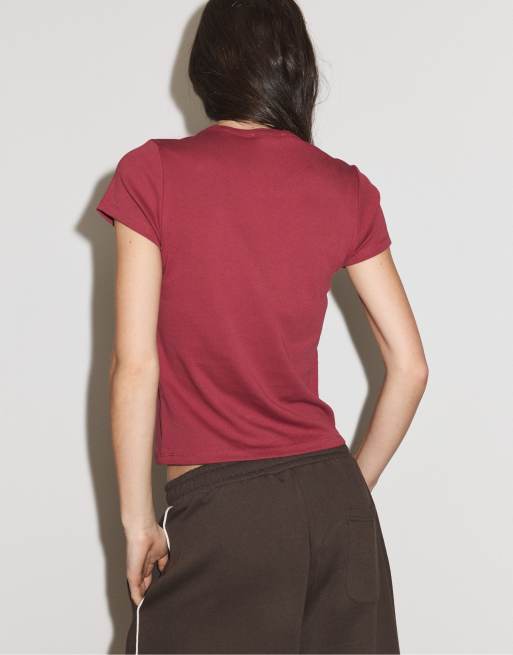 Stradivarius T-shirt a maniche corte stampata in rosso scuro, 3 di 7