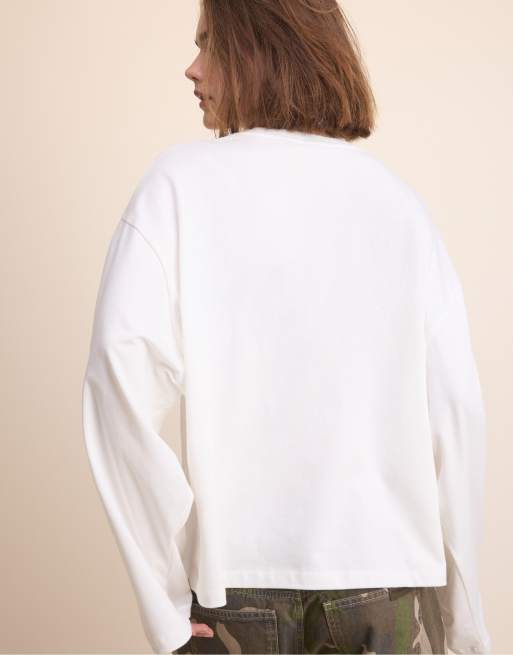 Stradivarius T-shirt a maniche lunghe bianca, 3 di 7