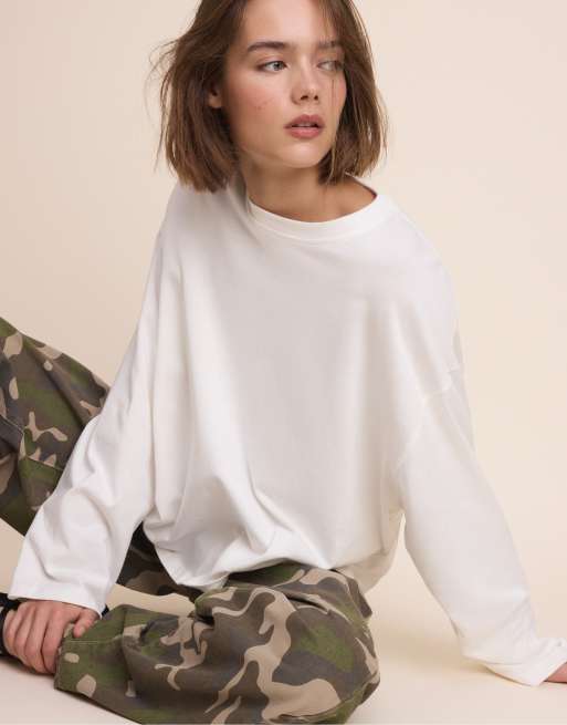 Stradivarius T-shirt a maniche lunghe bianca, 5 di 7