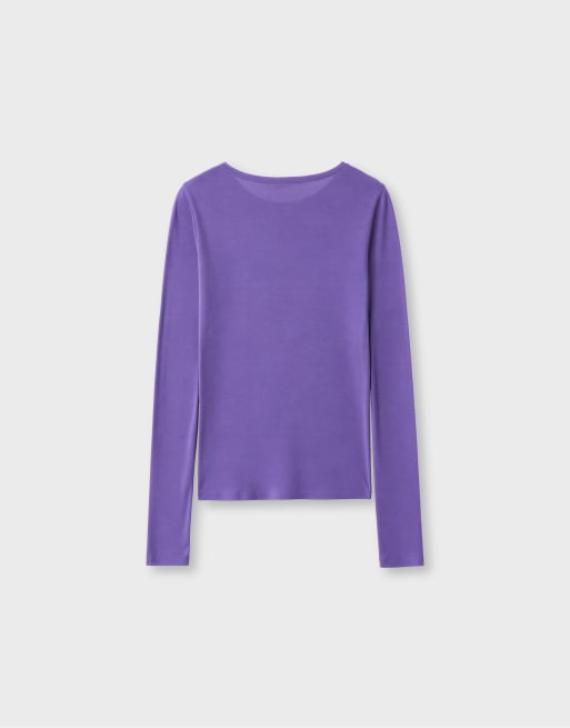 Stradivarius T-shirt a maniche lunghe in 100% cotone lilla, 7 di 7