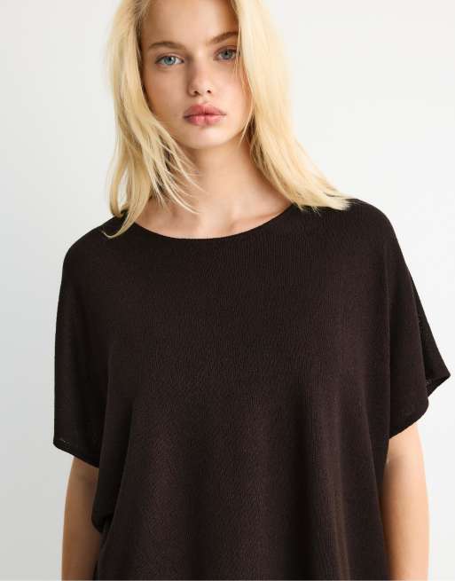 Stradivarius - T-shirt a mantella rustico marrone, 2 di 4