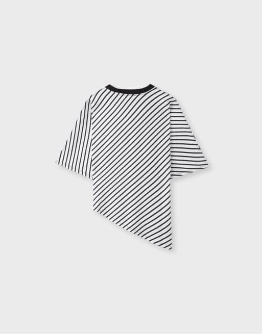 Stradivarius T-shirt a righe a maniche corte in ecru, 7 di 7