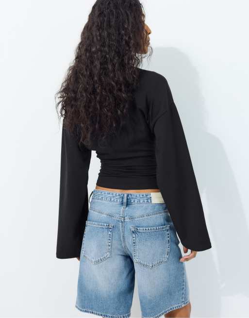 Stradivarius T-shirt aderente a maniche lunghe in nero, 3 di 7