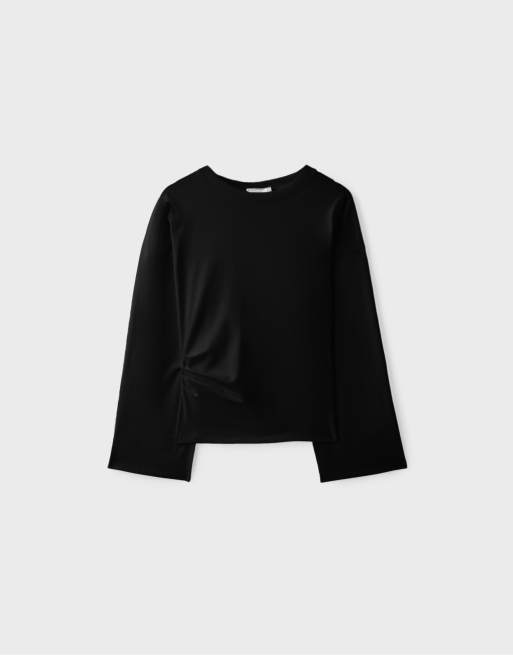 Stradivarius T-shirt aderente a maniche lunghe in nero, 6 di 7