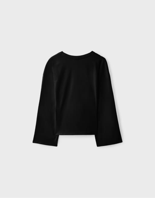 Stradivarius T-shirt aderente a maniche lunghe in nero, 7 di 7