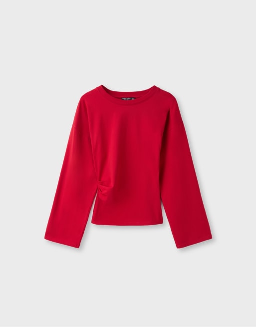 Stradivarius T-shirt aderente a maniche lunghe in rosso scuro, 6 di 7