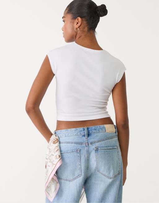 Stradivarius - T-shirt aderente taglio corto bianca
