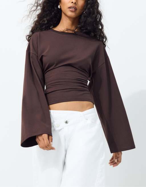 Stradivarius t-shirt ajusté à manches longues marron, 2 de 7