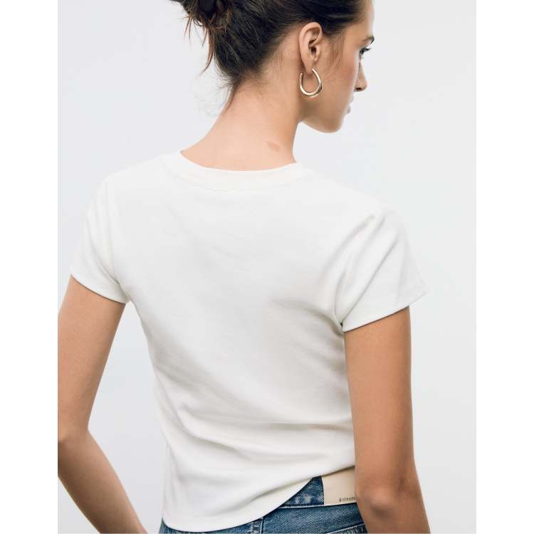 Top Blanc Stretch Un Jour Ailleurs - Col Incrusté De Strass - Taille 40/42 - Occasion Très Bon état