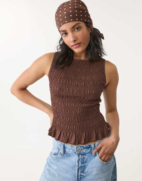 Stradivarius - T-Shirt arricciata marrone - view 1