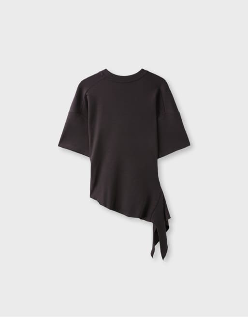 Stradivarius T-shirt asimmetrica a maniche corte marrone, 7 di 7