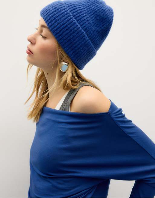 Stradivarius - T-shirt asimmetrica in modal color blu elettrico, 3 di 4
