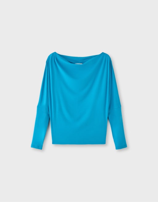 Stradivarius T-shirt asimmetrica in modal turchese, 6 di 7