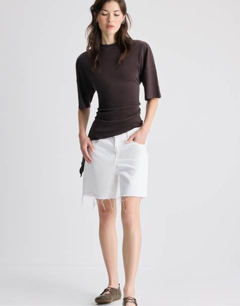 Stradivarius t-shirt asymétrique à manches courtes marron - view 1
