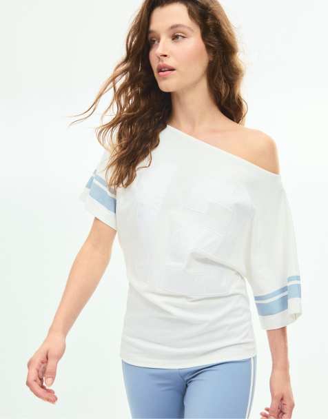 Stradivarius t-shirt asymétrique brodé écru - view 1