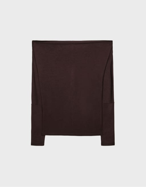 Stradivarius - T-shirt asymétrique en modal - Marron, 6 de 7