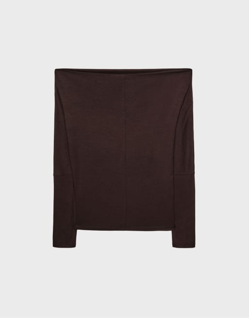 Stradivarius - T-shirt asymétrique en modal - Marron, 7 de 7