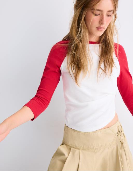 Stradivarius t-shirt baseball à manches 3/4 rouge, 5 de 7