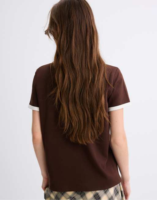 Stradivarius T-shirt basic regular fit effetto morbido marrone, 3 di 7