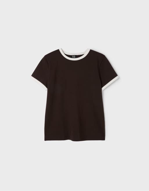 Stradivarius T-shirt basic regular fit effetto morbido marrone, 6 di 7