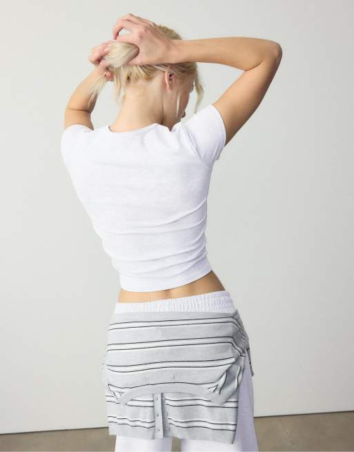 Stradivarius - T-shirt basic slim grigio mélange, 3 di 4