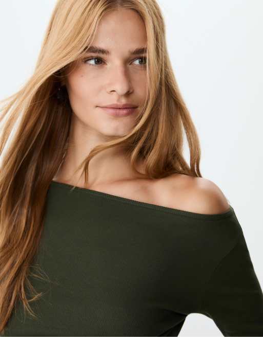 Stradivarius - T-shirt basique à manches cloche - Vert