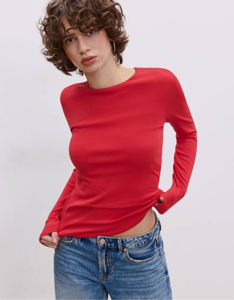 Stradivarius - T-shirt basique à manches longues - Rouge - view 1