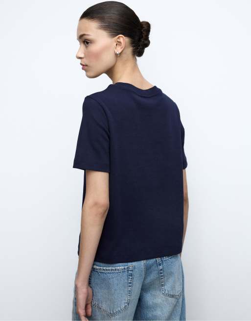 Stradivarius - T-shirt basique coupe classique en tissu épais - Bleu foncé, 2 de 4