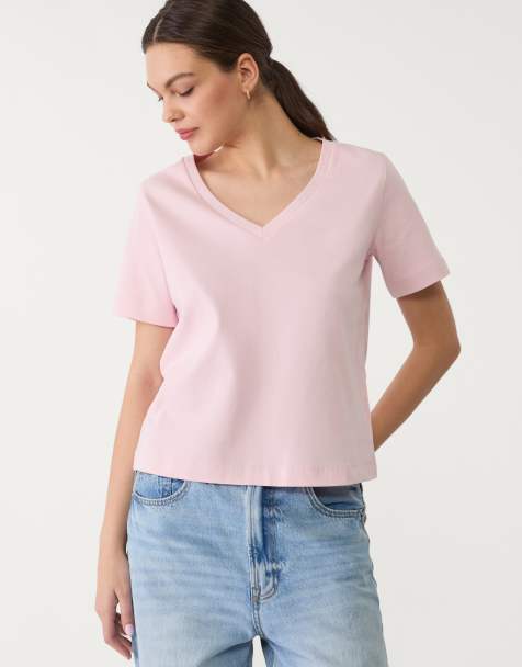 Stradivarius - T-shirt basique coupe classique en tissu épais - Rose pastel - view 1