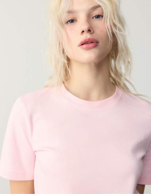 Stradivarius - T-shirt basique coupe classique en tissu épais - Rose saumon, 4 de 4
