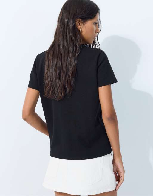 Stradivarius - T-shirt basique doux coupe classique - Noir, 3 de 7