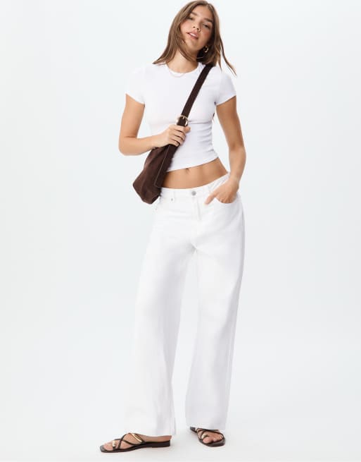 Stradivarius - T-shirt basique et ajusté - Blanc, 4 de 4