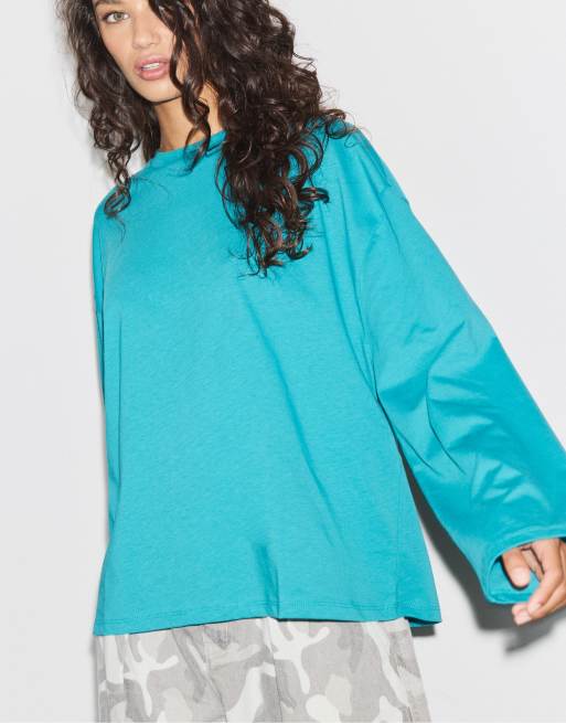 Stradivarius t-shirt boxy à manches longues turquoise, 2 de 7