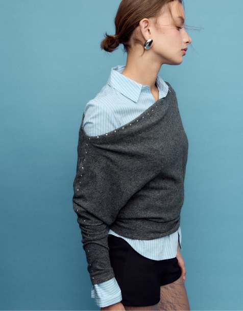 Stradivarius - T-shirt clouté - Gris foncé - view 1