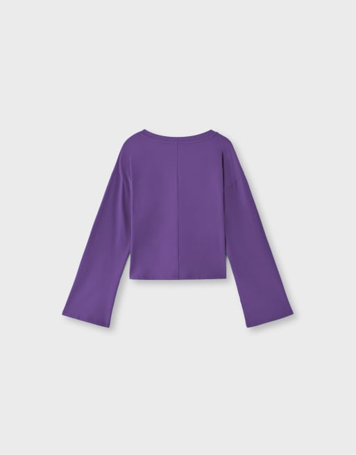 Stradivarius T-shirt col V à manches kimono violet, 7 de 7