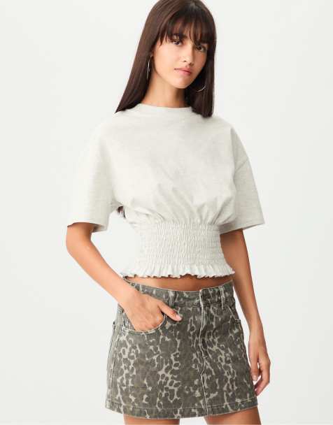 Stradivarius - T-shirt color grigio mélange con parte superiore arricciata - view 1