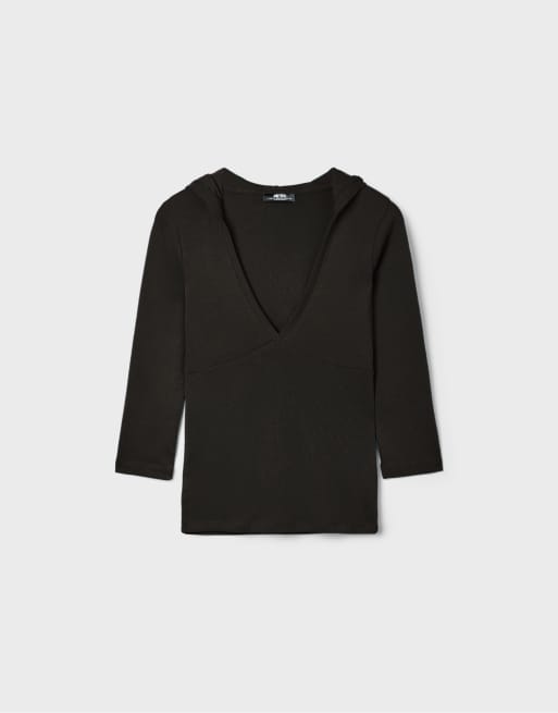 Stradivarius t-shirt con cappuccio e maniche a 3/4 marrone, 6 di 7