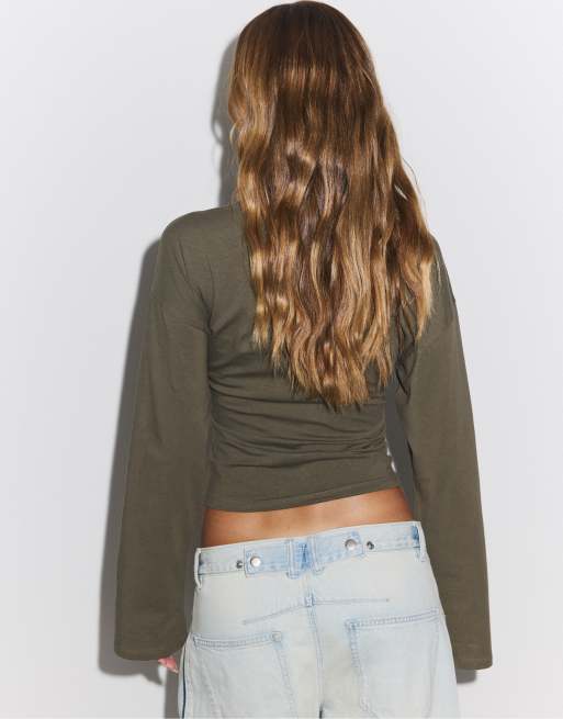 Stradivarius T-shirt con maniche a kimono in khaki, 3 di 7