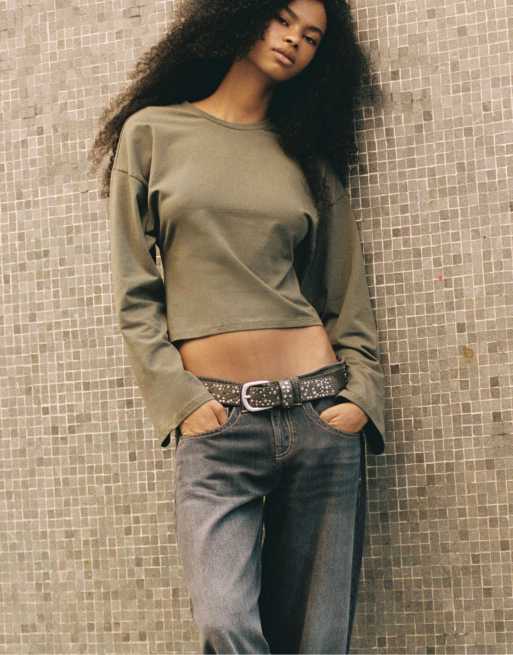 Stradivarius T-shirt con maniche a kimono in khaki, 5 di 7