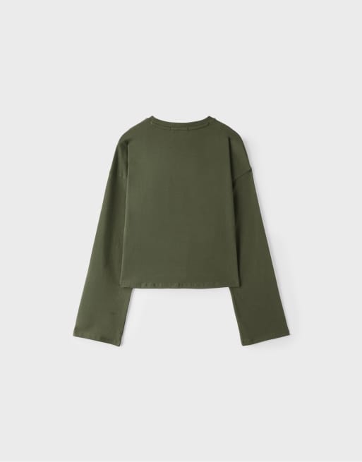 Stradivarius T-shirt con maniche a kimono in khaki, 7 di 7