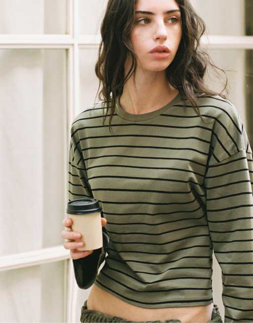 Stradivarius T-shirt con maniche a kimono in khaki, 5 di 7