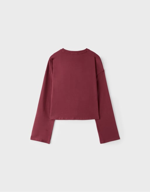 Stradivarius t-shirt con maniche a kimono in rosso scuro, 7 di 7