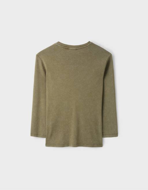 Stradivarius T-shirt con ricamo piazzato color kaki, 7 di 7