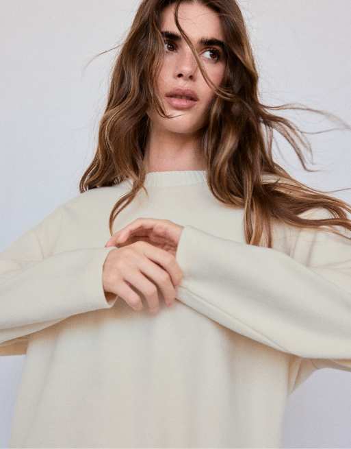 Stradivarius - T-Shirt con scollo rotondo in maglia écru, 4 di 7