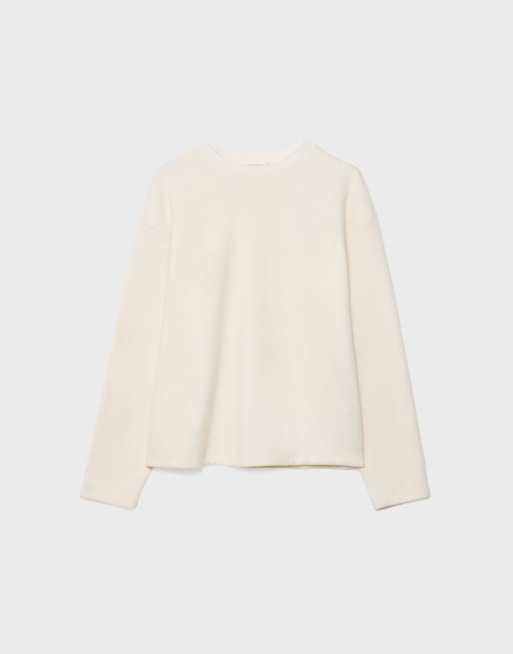 Stradivarius - T-Shirt con scollo rotondo in maglia écru, 6 di 7