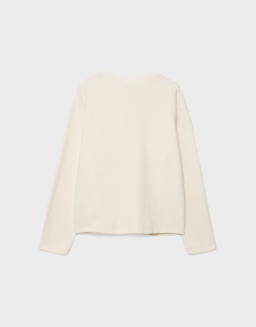 Stradivarius - T-Shirt con scollo rotondo in maglia écru, 7 di 7