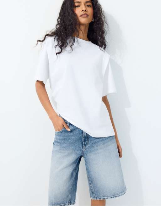 Stradivarius - T-shirt con spalline imbottite color écru, 5 di 7