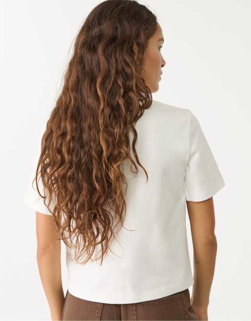 Stradivarius - T-shirt coupe classique épais - Écru, 2 de 4