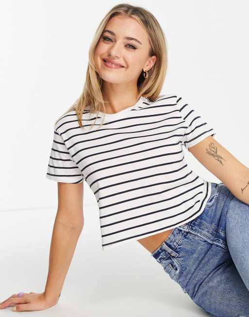 Stradivarius - T-shirt crop top à rayures - Bleu 