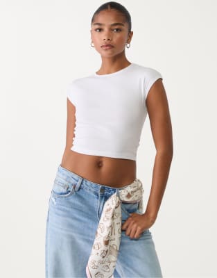 Stradivarius - T-shirt crop top ajusté - Blanc